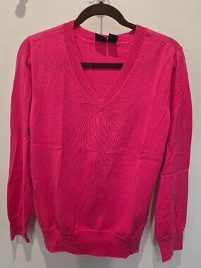 Basic Editions Pink Cotton V Neck Long Sleeve Pull Over Sweater  Large